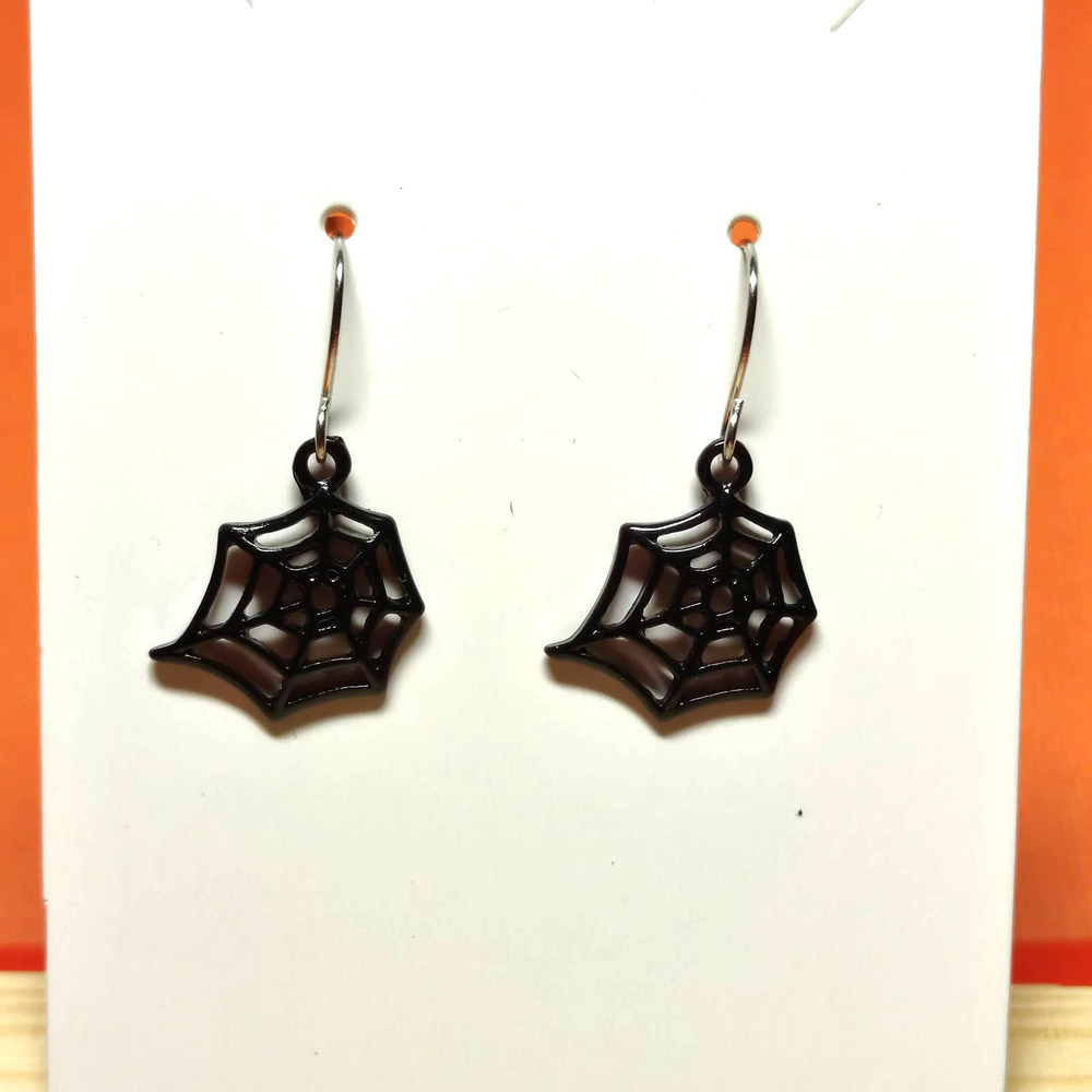 #15 HALLOWEEN Black Spider Earrings Spider Web Dangle Earrings NEW - Picture 4 of 11